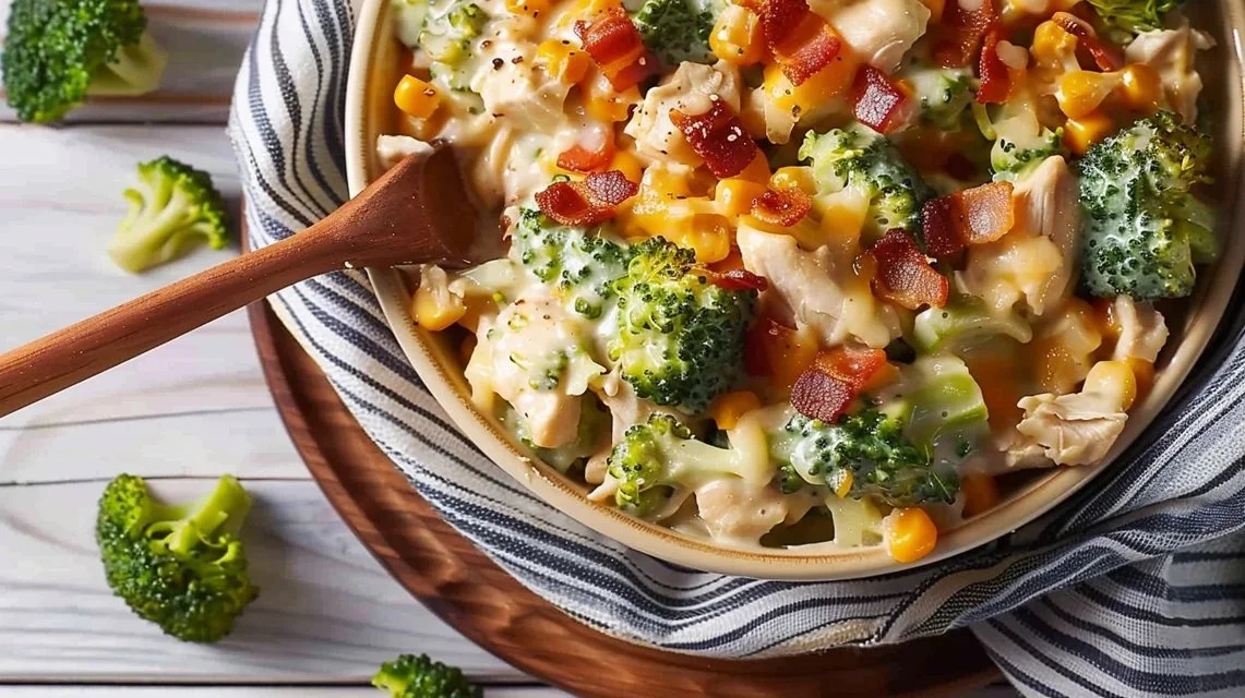 Creamy Low Carb Chicken Casserole with Broccoli and Bacon
