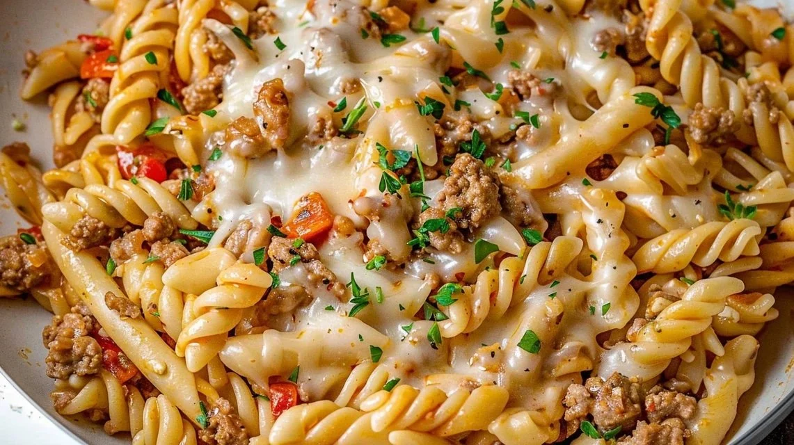 Easy One-Skillet Cheesy Ground Chicken Pasta