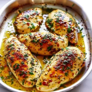 Garlic Butter Baked Chicken Breast served with herbs and vegetables