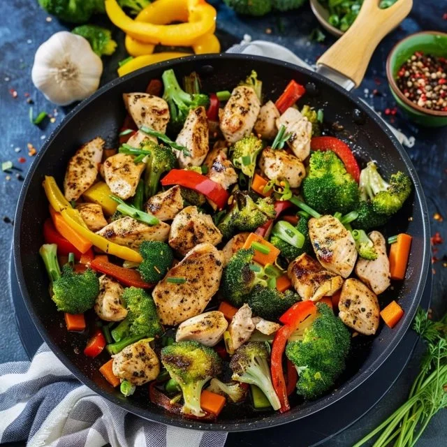 Healthy chicken skillet packed with vegetables and flavor.