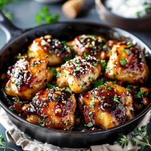 Delicious Honey Garlic Chicken garnished with fresh herbs