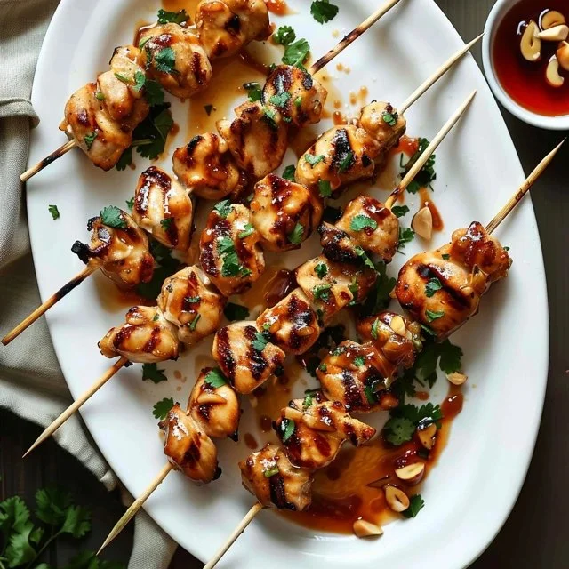 Honey Garlic Chicken Skewers cooked with a sweet and savory glaze