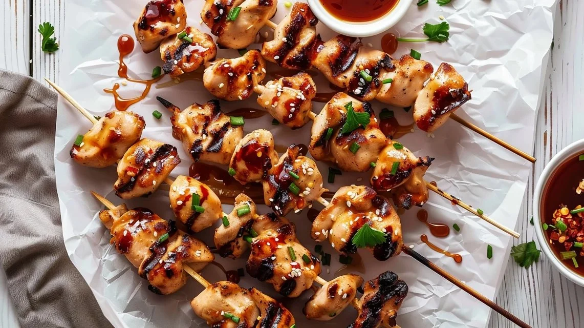 Easy Grilled Asian Chicken Skewers with Honey Garlic Sauce