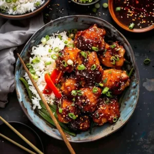 Honey Garlic Chicken Thighs served with vegetables on a plate