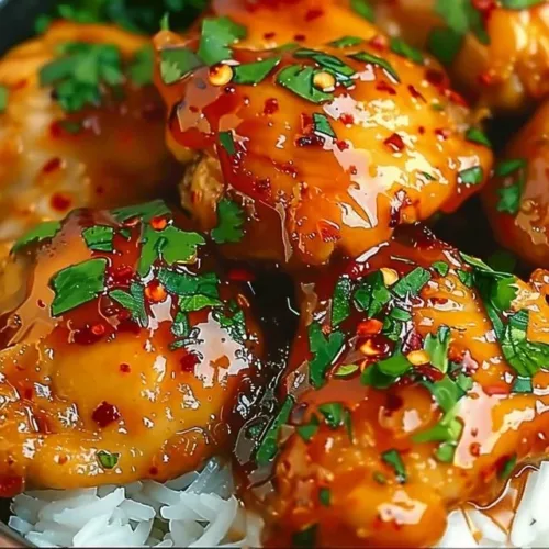 Delicious Honey Garlic Chicken Thighs served on a plate with garnish