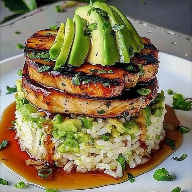 Honey Lime Chicken served with avocado rice for a tasty meal.