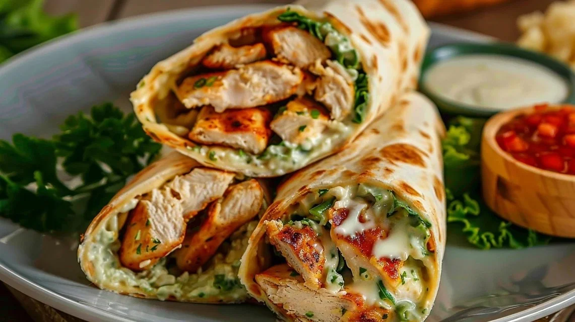 Low Carb Cheesy Garlic Chicken Wraps
