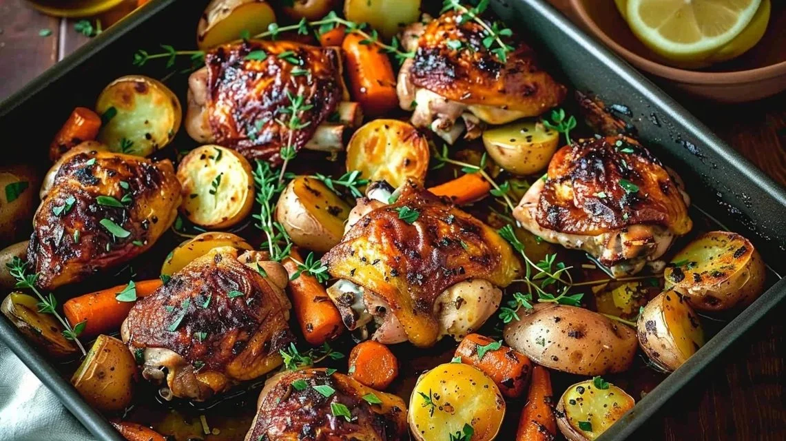 One-Pan Roasted Chicken Thighs with Carrots and Potatoes