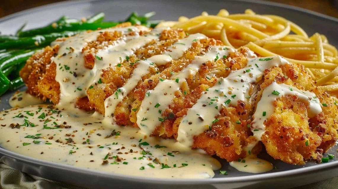 Crispy Parmesan Chicken with Creamy Garlic Sauce