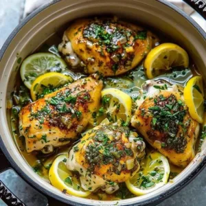 Slow Cooker Lemon Garlic Butter Chicken served with fresh herbs