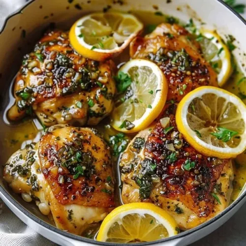 Delicious slow cooker lemon garlic chicken recipe served on a plate