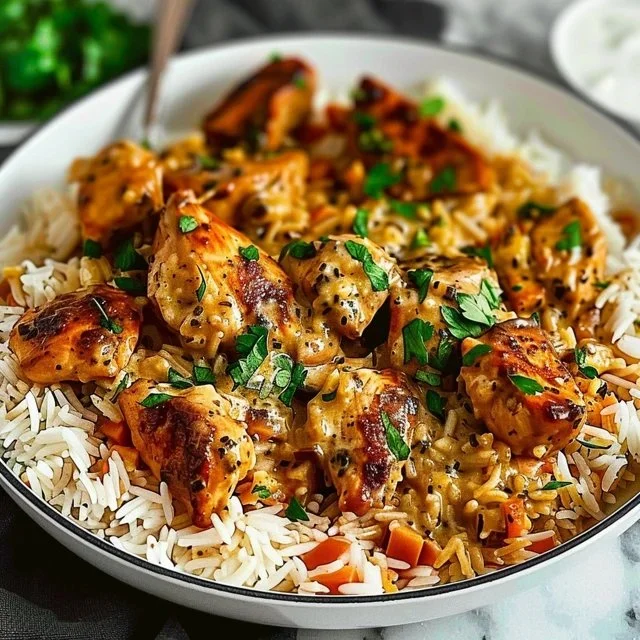 Delicious smothered chicken served over rice, a comforting home-cooked meal.