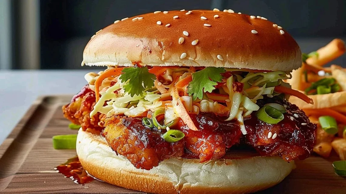 Spicy Korean BBQ Chicken Sandwich with Crispy Slaw