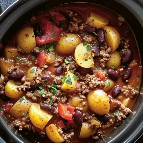 Delicious slow cooker cowboy casserole served in a bowl