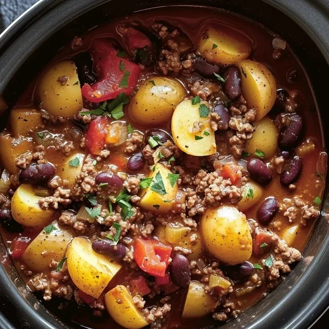 Delicious slow cooker cowboy casserole served in a bowl
