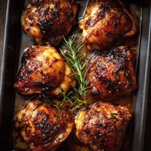 Juicy baked chicken thighs ready in 30 minutes, served with herbs and spices.