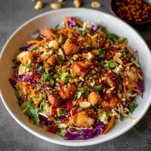 Delicious Asian Chicken Crunch Salad with fresh veggies and sesame dressing