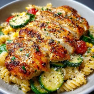 Delicious Chicken Caesar Pasta Salad served in a bowl with fresh ingredients