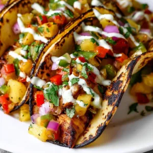 Chili Lime Chicken Tacos served with Grilled Pineapple Salsa on a plate