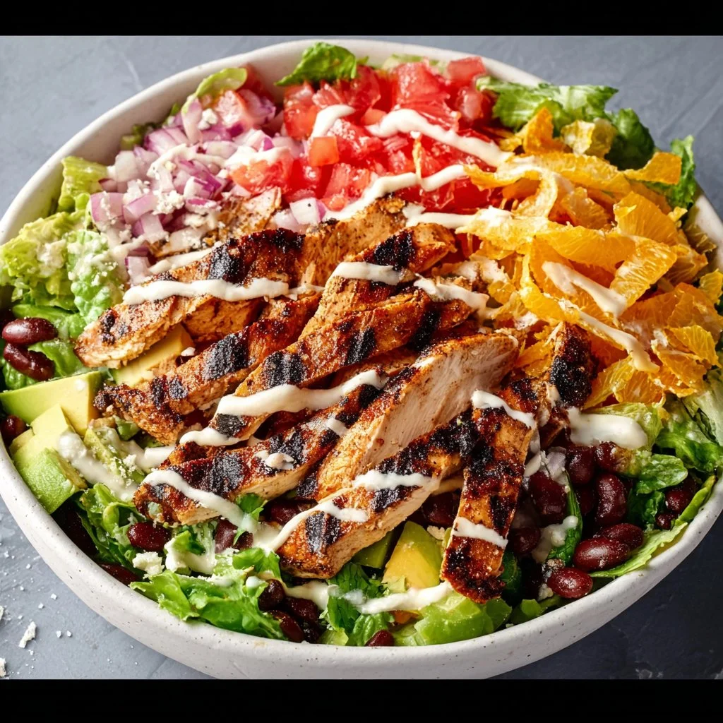 Citrus Dijon Grilled Chicken Salad with fresh greens and vibrant dressing