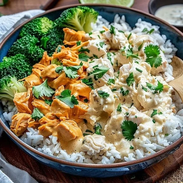 Delicious Coconut Chicken Rice Bowl with fresh ingredients and vibrant presentation.