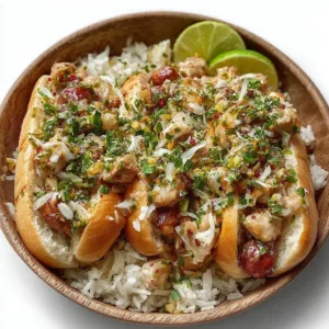Plate of Coconut Lime Chicken garnished with lime slices and fresh herbs.