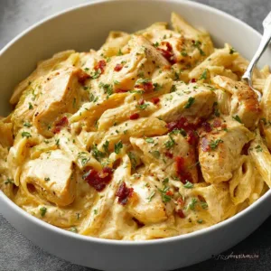 Creamy Boursin chicken pasta served in a bowl with fresh herbs