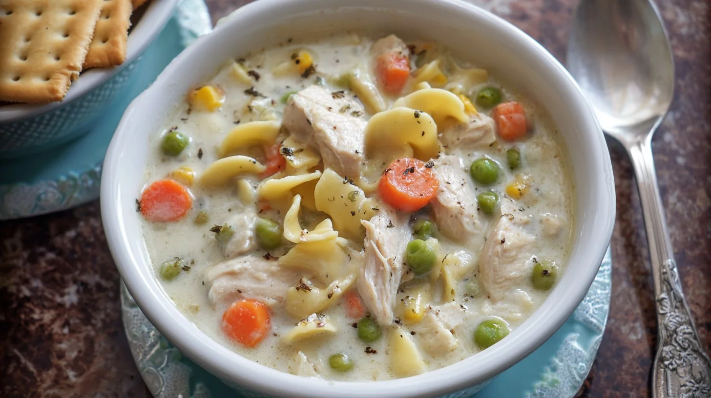 Creamy Chicken Pot Pie Soup with Egg Noodles for Cozy Nights