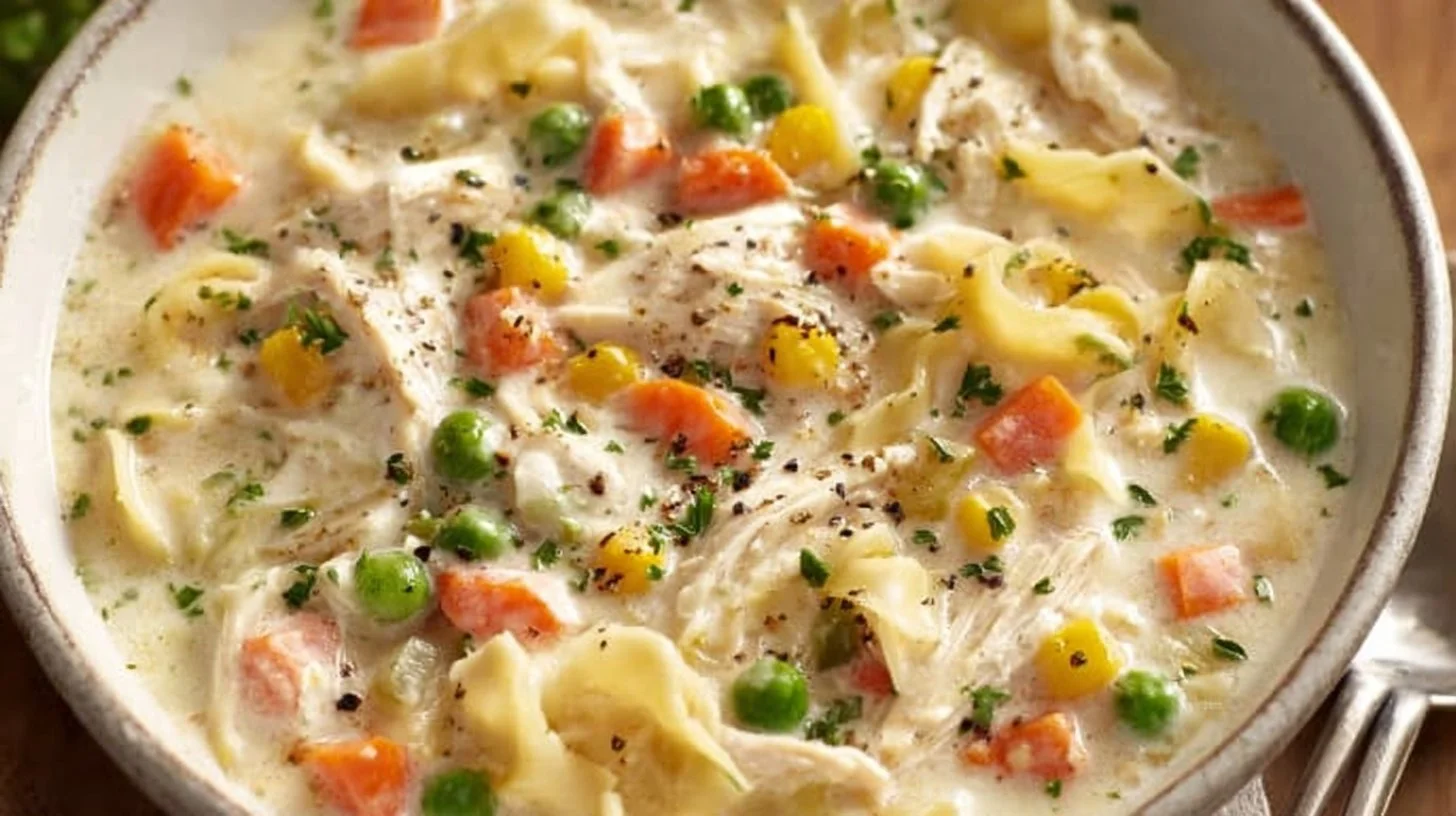 Creamy Chicken Pot Pie Soup with Egg Noodles