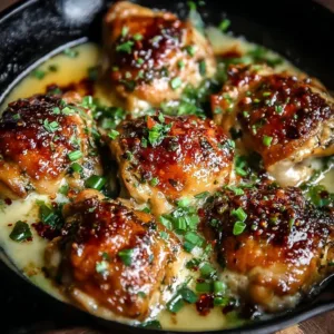 Creamy Garlic Parmesan Chicken Thighs in a skillet