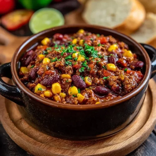 Delicious Crockpot Cowboy Casserole dish with ground beef, beans, and cheese