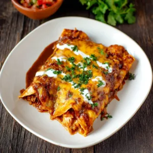 Easy cheesy chicken enchilada casserole topped with melted cheese and fresh ingredients.