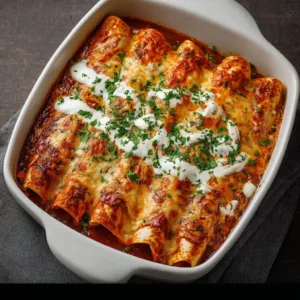 Easy chicken enchiladas topped with cheese and salsa