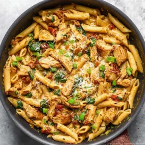 Delicious creamy Tuscan chicken pasta with herbs and spices
