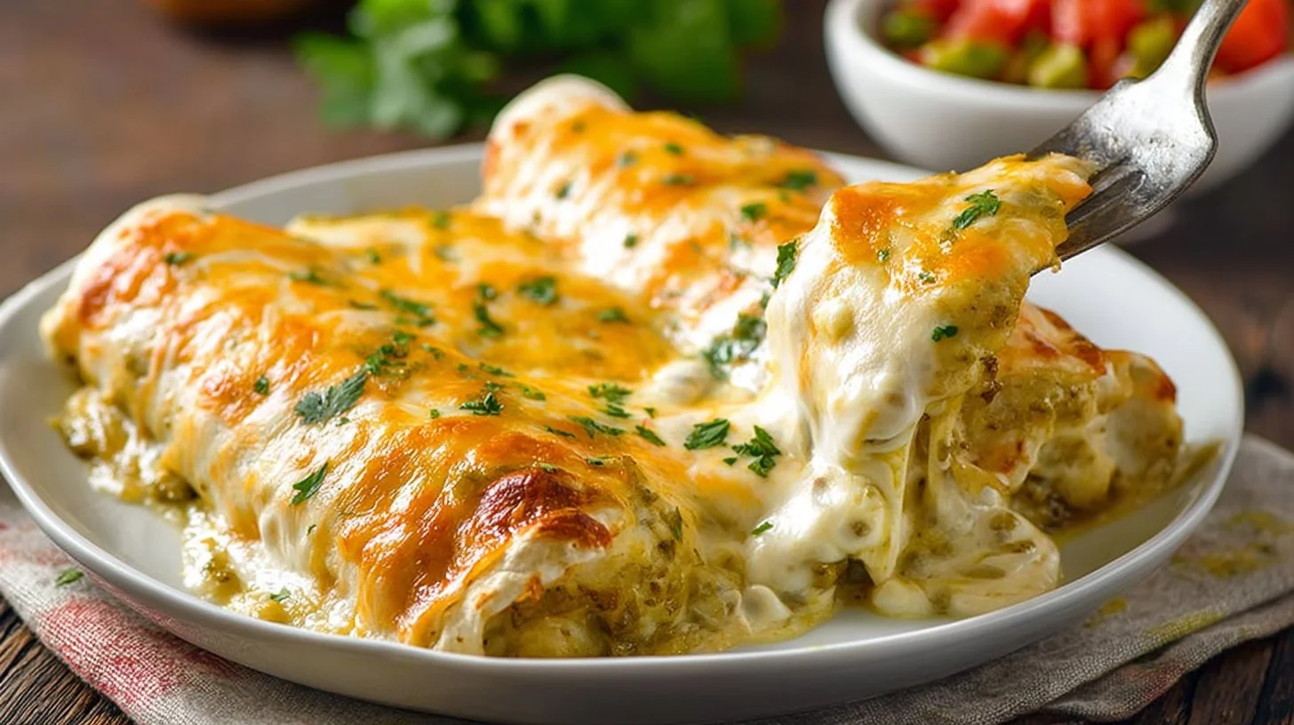 Easy Green Chile Chicken Enchiladas with Creamy Cheese Sauce