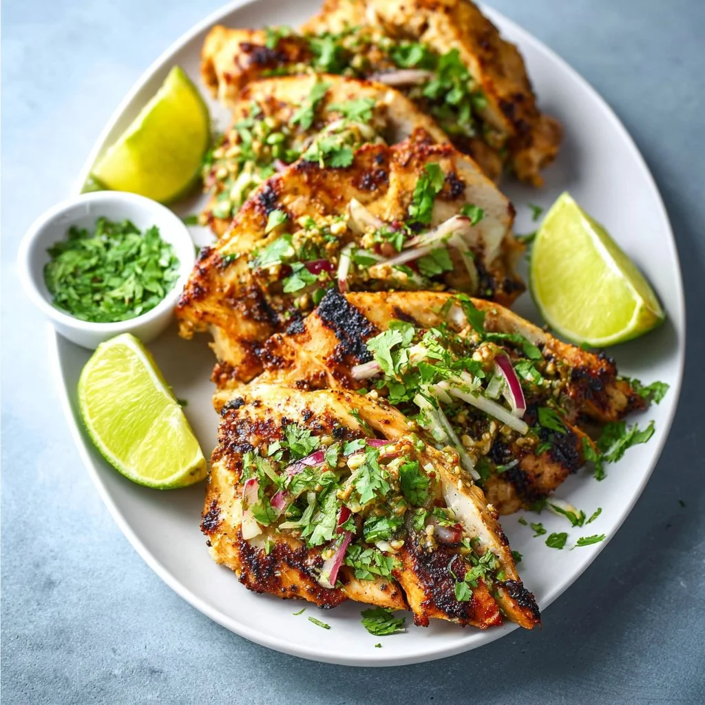 Juicy and flavorful grilled cilantro lime chicken on a plate