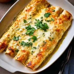 Delicious easy salsa verde chicken enchiladas topped with cheese and cilantro