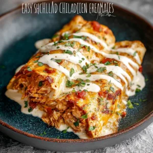 Plate of easy shredded chicken enchiladas garnished with cilantro and sour cream.