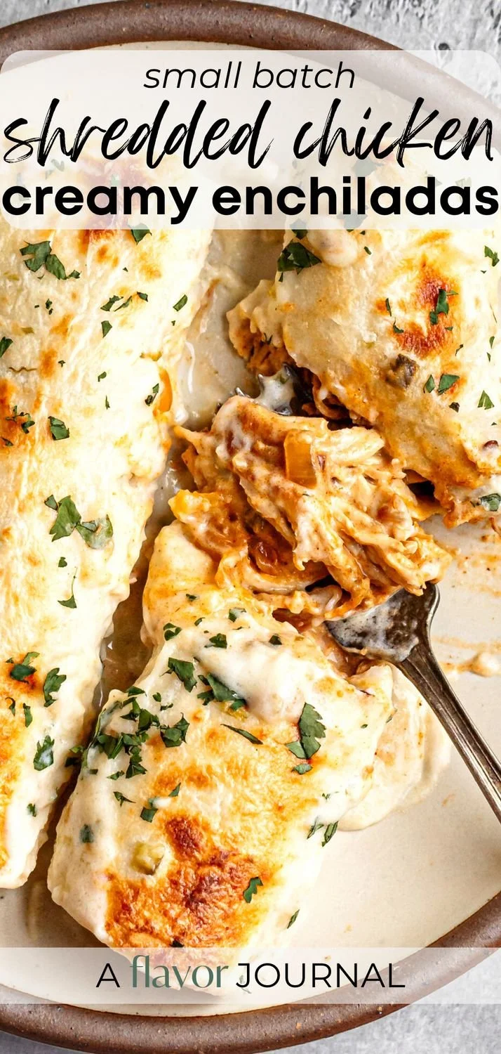 Easy Shredded Chicken Enchiladas with Creamy Sour Cream Sauce