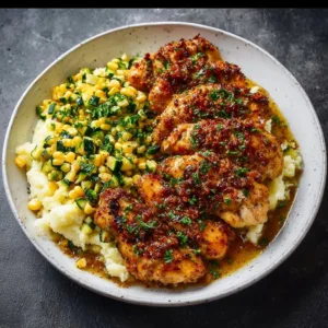 Delicious Garlic Butter Chicken Bowl with vegetables and herbs