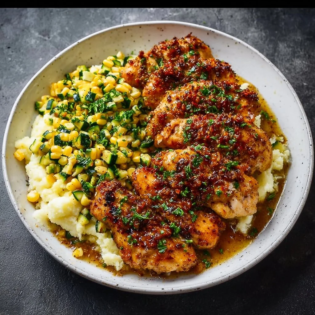 Delicious Garlic Butter Chicken Bowl with vegetables and herbs