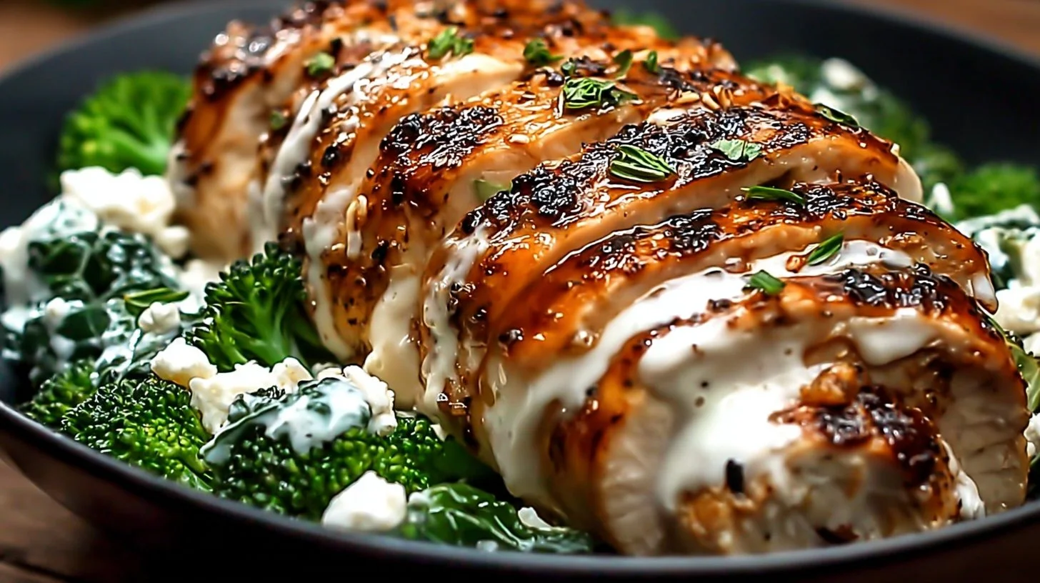 Grilled Chicken Broccoli Bowls with Creamy Garlic Sauce