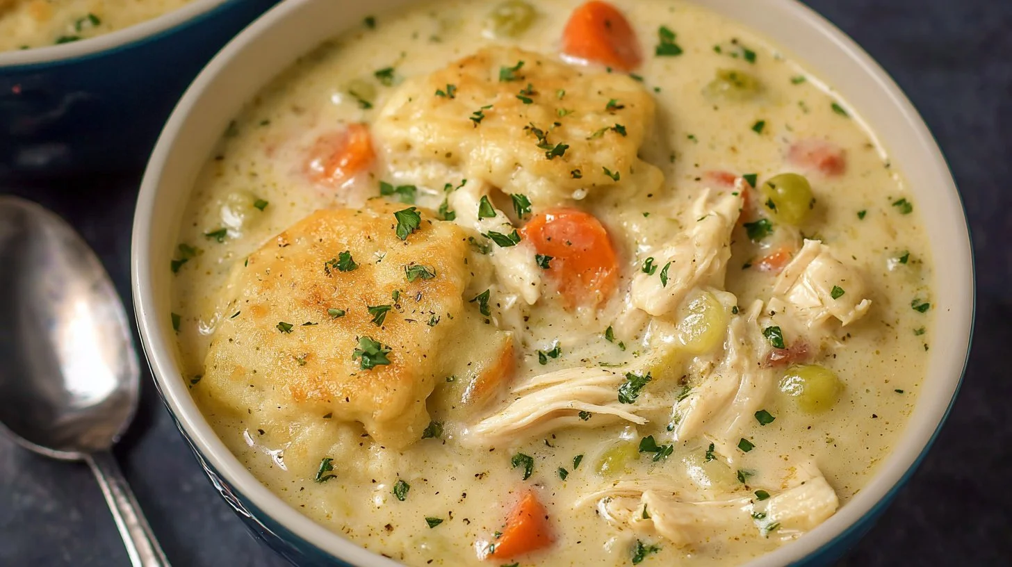 Healthy High Protein Chicken Pot Pie Soup (Gluten Free & Creamy)