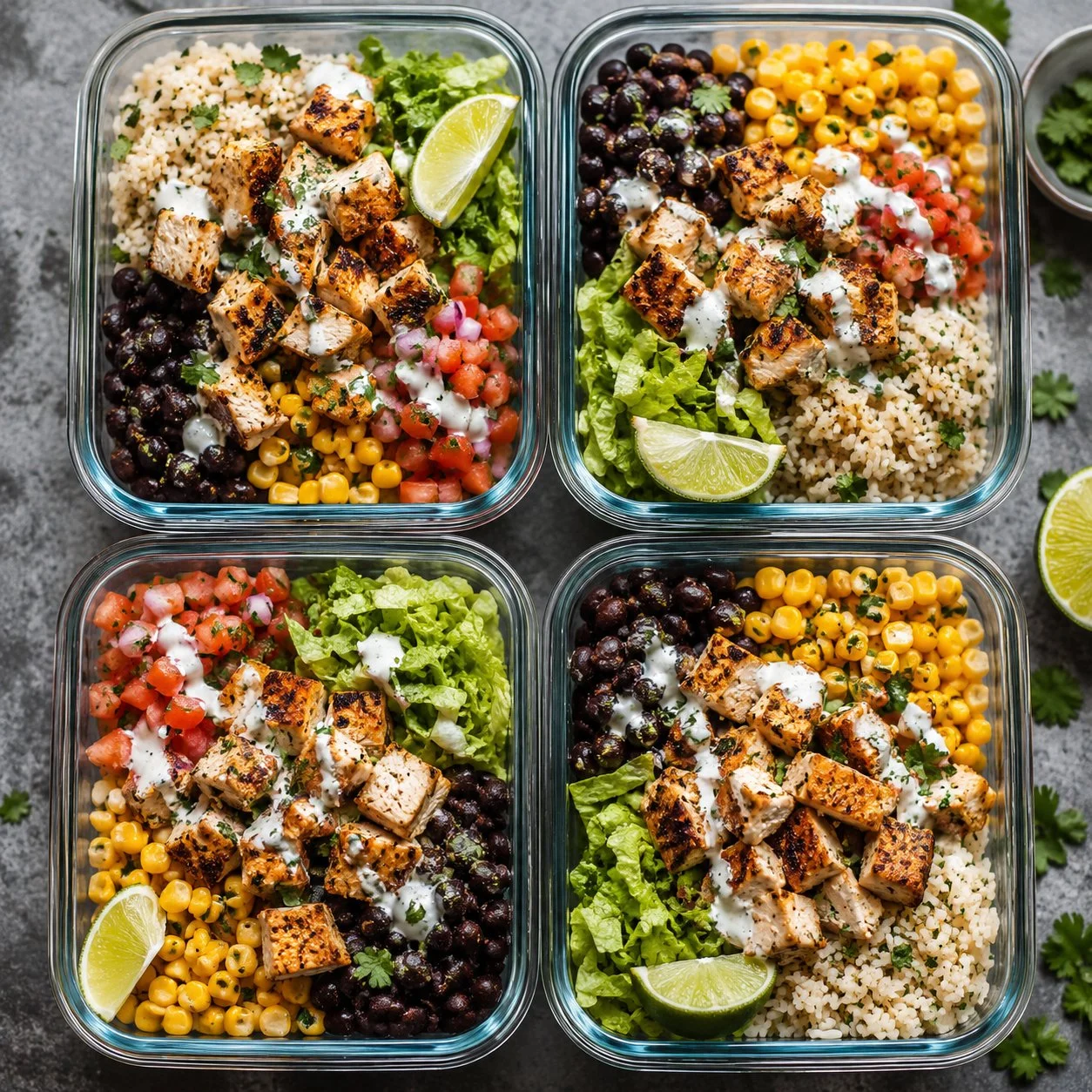 Honey Lime Chicken Burrito Bowls for Meal Prep