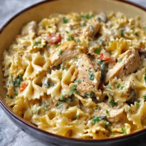 A serving of Instant Pot Tuscan Chicken Pasta featuring chicken, pasta, and greens.