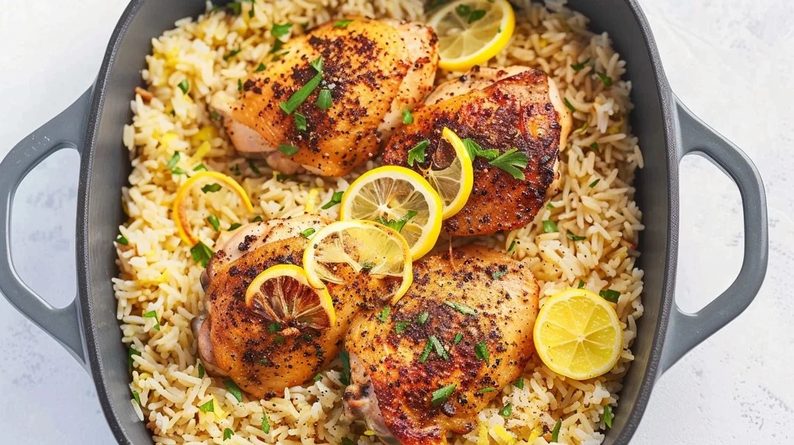 Lemon Chicken Thighs and Rice (Easy One Pot)