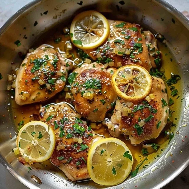 Slow cooker lemon garlic chicken ready to serve with fresh herbs