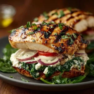 Mediterranean grilled chicken dinner with fresh vegetables and herbs.
