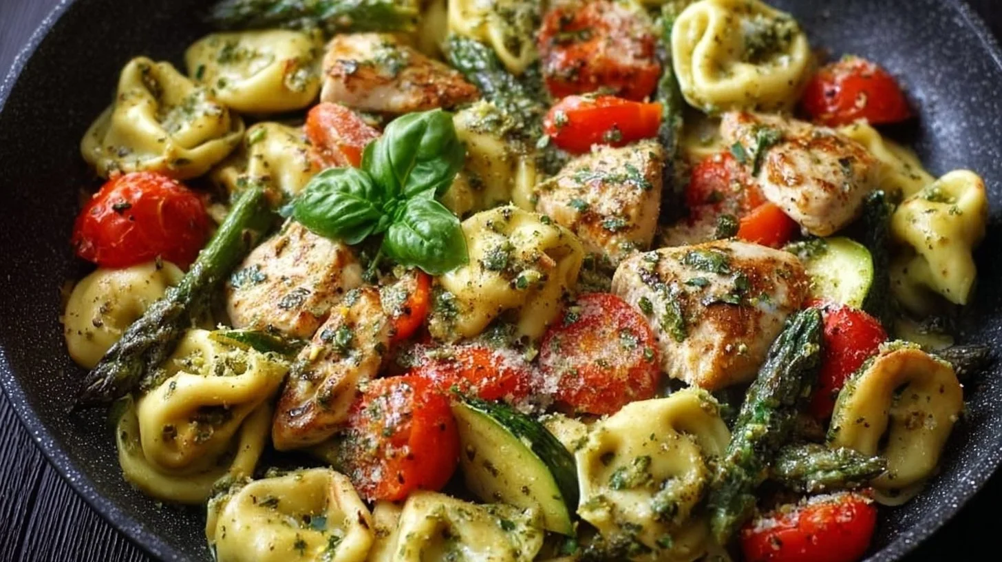One-Pan Pesto Chicken Tortellini with Veggies