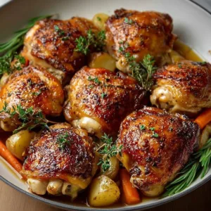 One pan roasted chicken thighs seasoned and cooked to perfection